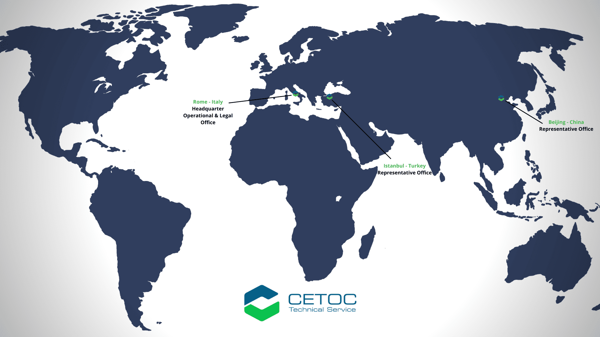 World Map - Headquarter and Offices - CETOC TS - Technical Service - Rome - Italy